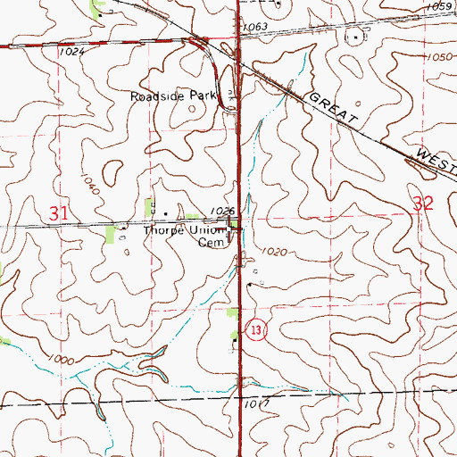 Topographic Map of Thorpe Union Cemetery, IA