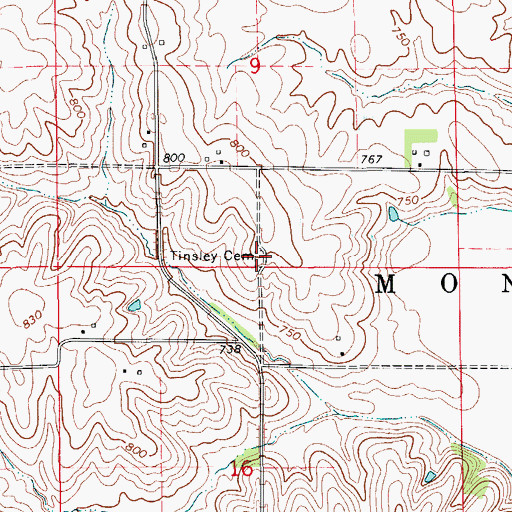 Topographic Map of Tinsley Cemetery, IA