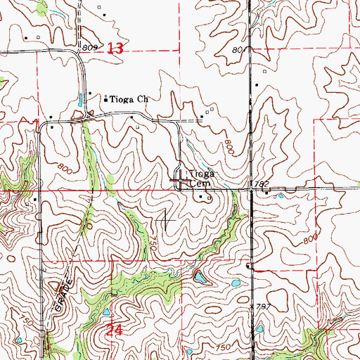 Topographic Map of Tioga Cemetery, IA