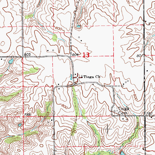 Topographic Map of Tioga Church, IA