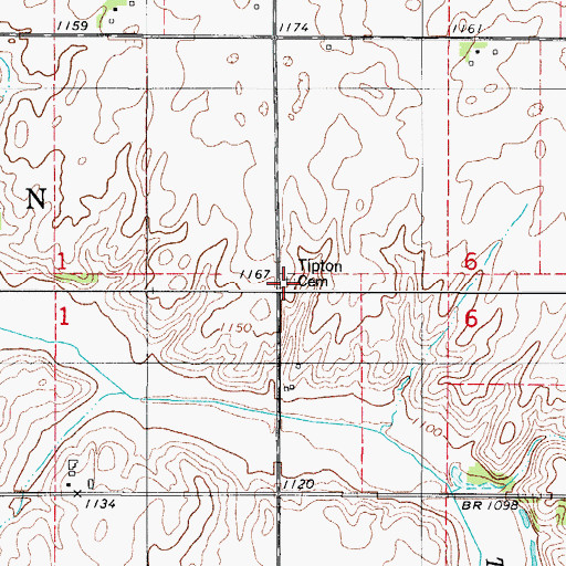 Topographic Map of Tipton Norwegian Lutheran Cemetery, IA