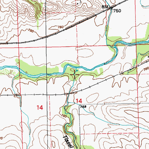 Topographic Map of Tissel Hollow, IA