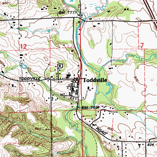 Topographic Map of Toddville, IA