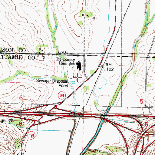 Topographic Map of Tri - Center Elementary School, IA