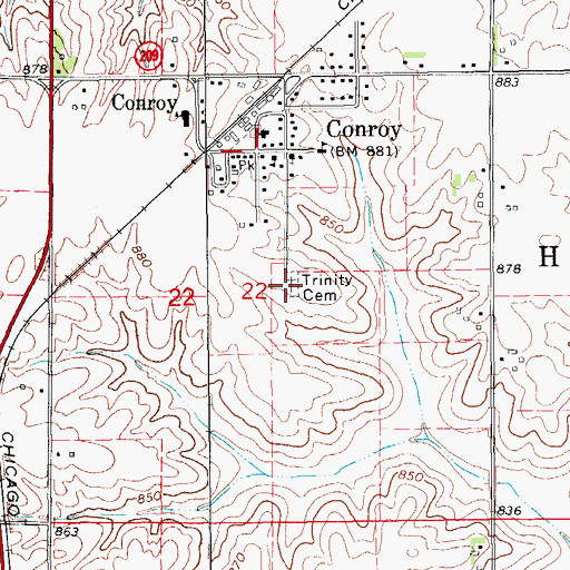 Topographic Map of Trinity Cemetery, IA