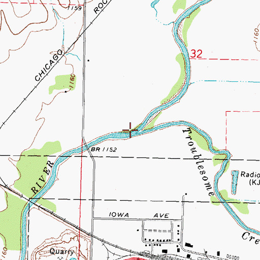Topographic Map of Troublesome Creek, IA
