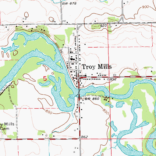 Topographic Map of Troy Mills, IA
