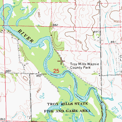 Topographic Map of Troy Mills Wapsie County Park, IA
