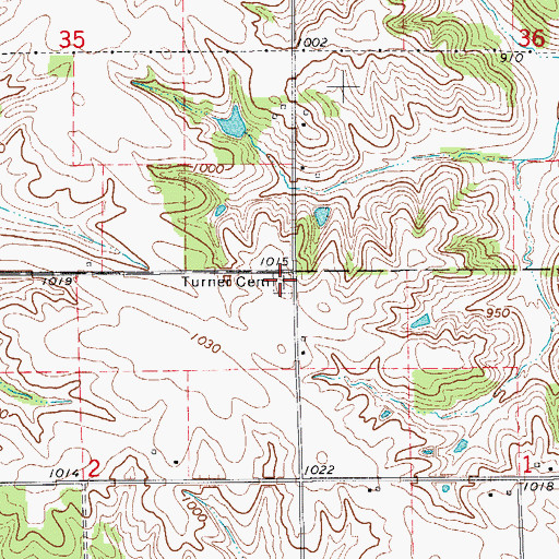 Topographic Map of Turner Cemetery, IA