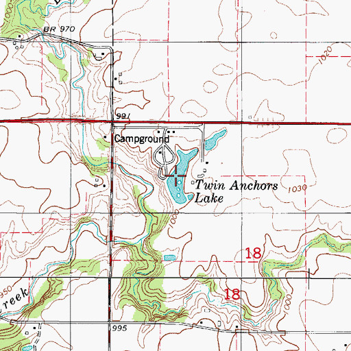 Topographic Map of Twin Anchors Lake, IA