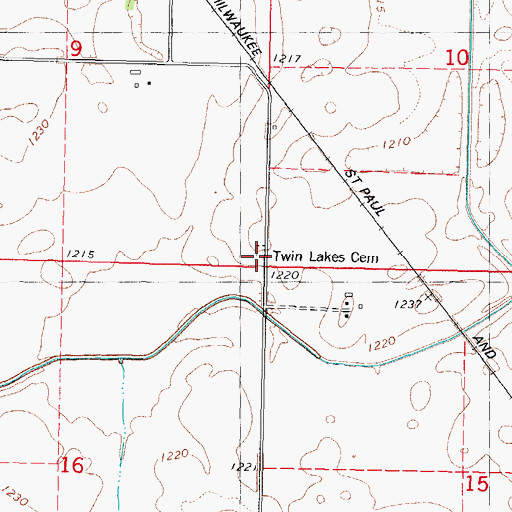 Topographic Map of Twin Lakes Cemetery, IA