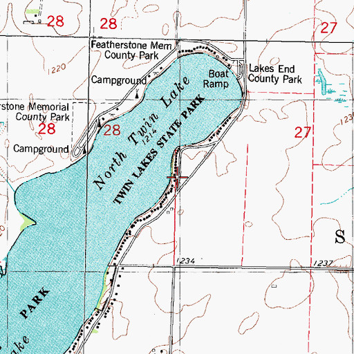 Topographic Map of Twin Lakes State Park, IA