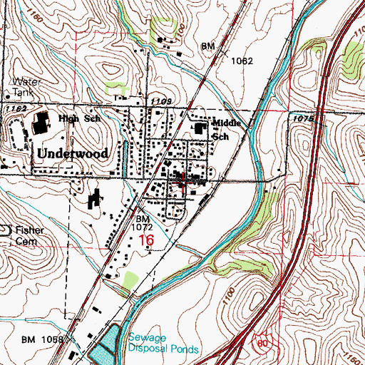 Topographic Map of Underwood, IA