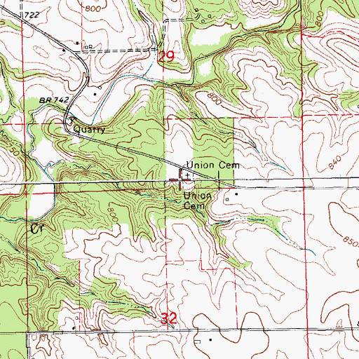 Topographic Map of Union Cemetery, IA