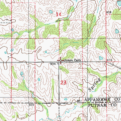 Topographic Map of Union Cemetery, IA