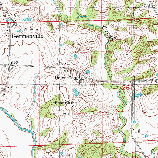 Topographic Map of Union Cemetery, IA