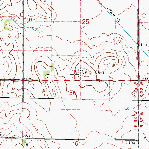 Topographic Map of Union Cemetery, IA
