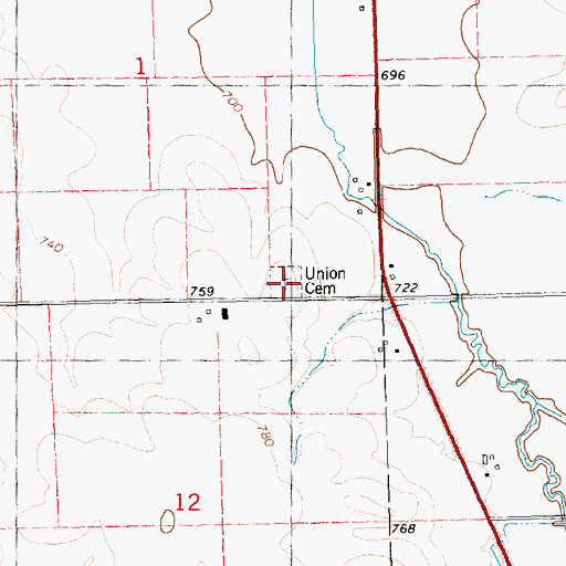 Topographic Map of Union Cemetery, IA