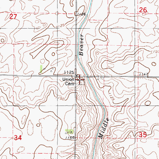 Topographic Map of Union Cemetery, IA