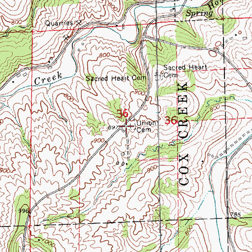 Topographic Map of Union Cemetery, IA