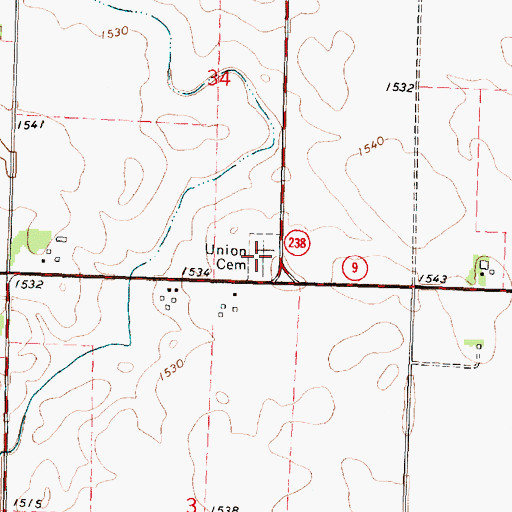 Topographic Map of Union Cemetery, IA