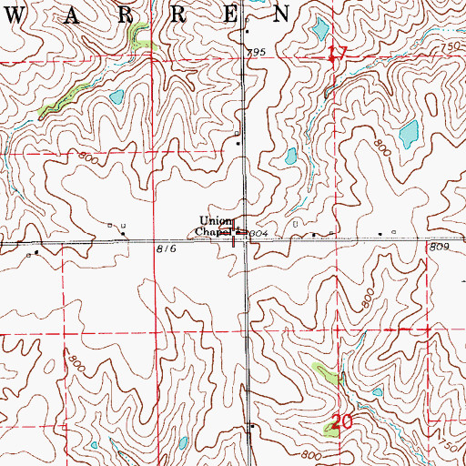 Topographic Map of Union Chapel, IA