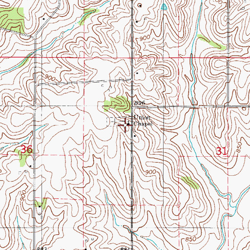 Topographic Map of Union Chapel, IA