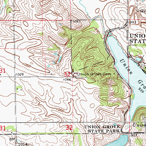 Topographic Map of Union Grove Cemetery, IA