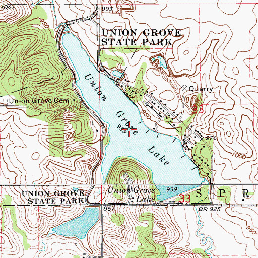Topographic Map of Union Grove Lake, IA