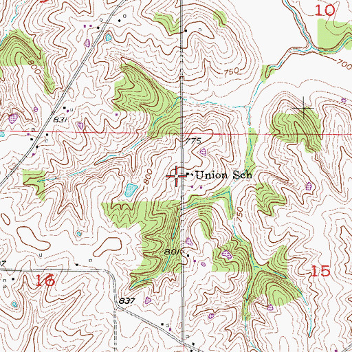 Topographic Map of Union School, IA