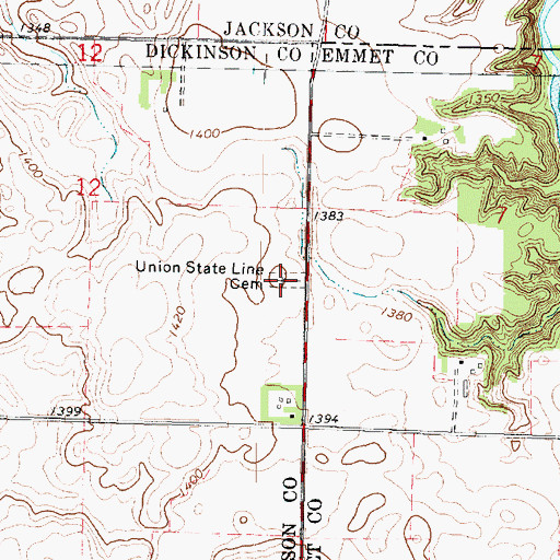 Topographic Map of Union State Line Cemetery, IA