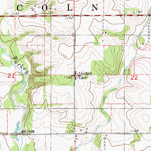 Topographic Map of United Cemetery, IA