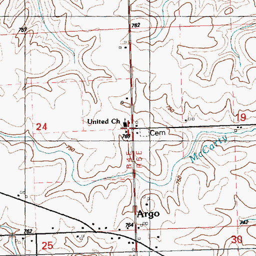 Topographic Map of United Church, IA