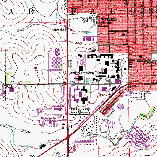 Topographic Map of University of Northern Iowa, IA