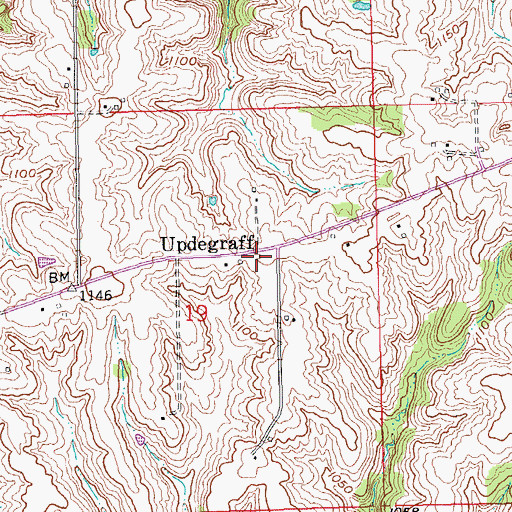 Topographic Map of Updegraff, IA