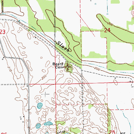 Topographic Map of Beard Cemetery, AR