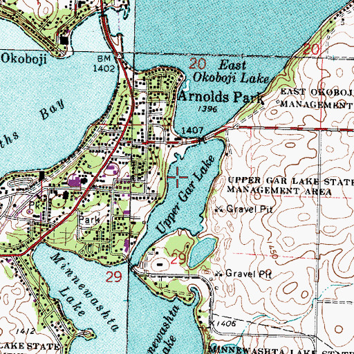 Topographic Map of Upper Gar Lake, IA