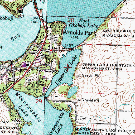 Topographic Map of Upper Gar Lake State Game Management Area, IA
