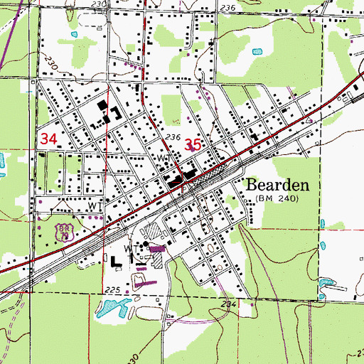 Topographic Map of Bearden, AR