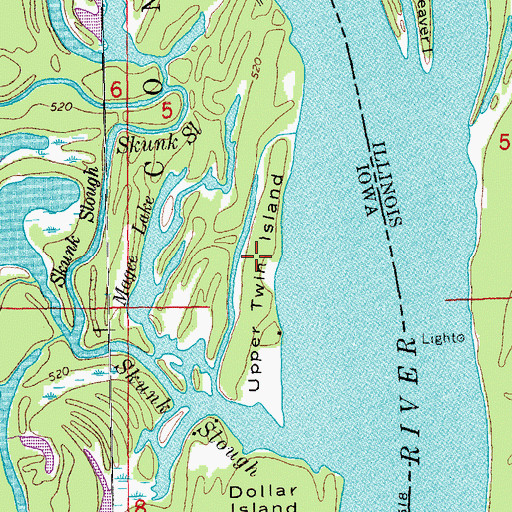 Topographic Map of Upper Twin Island, IA