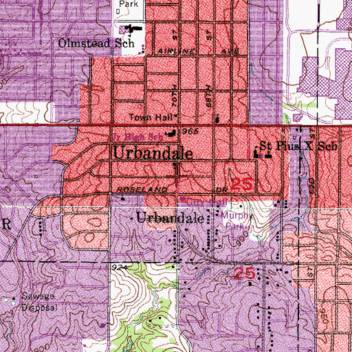 Topographic Map of Urbandale, IA