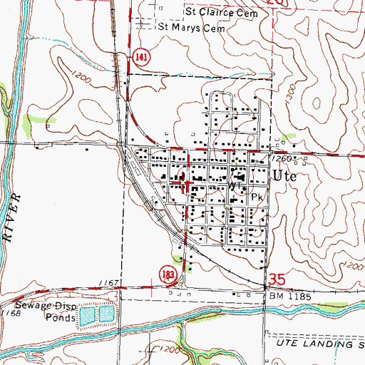 Topographic Map of Ute, IA