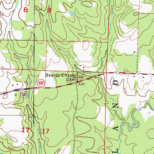 Topographic Map of Beards Chapel Cemetery, AR