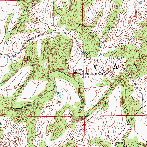 Topographic Map of Valentine Cemetery, IA