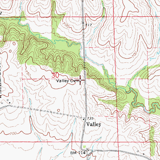Topographic Map of Valley, IA