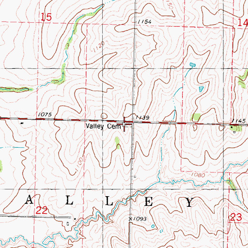 Topographic Map of Valley Cemetery, IA