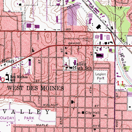 Topographic Map of Valley High School, IA