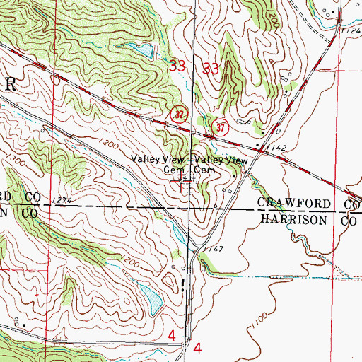 Topographic Map of Valley View Cemetery, IA