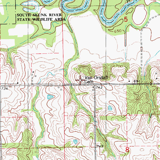 Topographic Map of Van Orsdall Cemetery, IA
