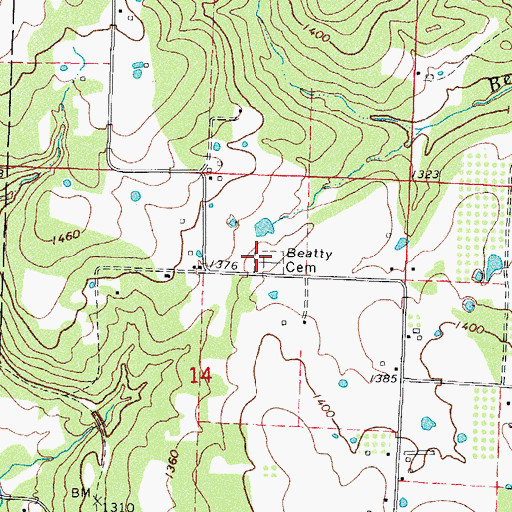 Topographic Map of Beatty Cemetery, AR